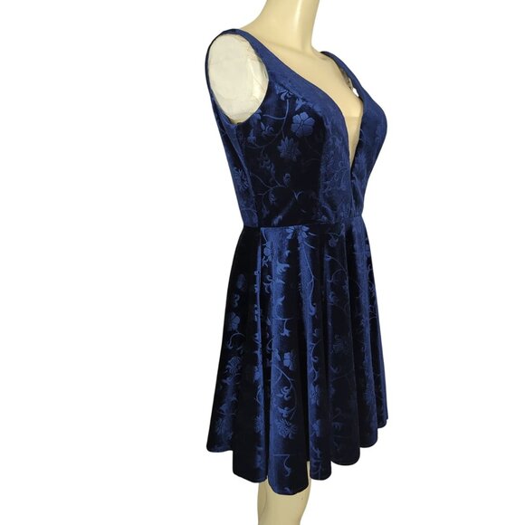 Alyce Paris Dress size 8 sleeveless Blue Velvet Floral A-Line Cocktail Party - Picture 5 of 16